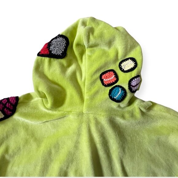 Michaela Buerger Light Green Velour Hoodie with Crochet Patches, Size  S - Picture 11 of 14